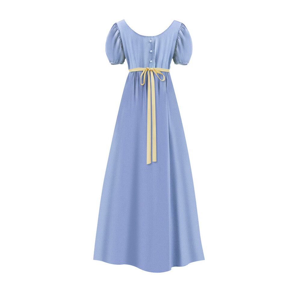 (light blue, XL) Women's Victorian Regency High Waist Long Dress Elegant Tea Party and Stage Performance Gown
