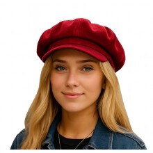 Baker Boy Hat Ladies Velvet Newsboy Cap Headware Colourful Gift - Red