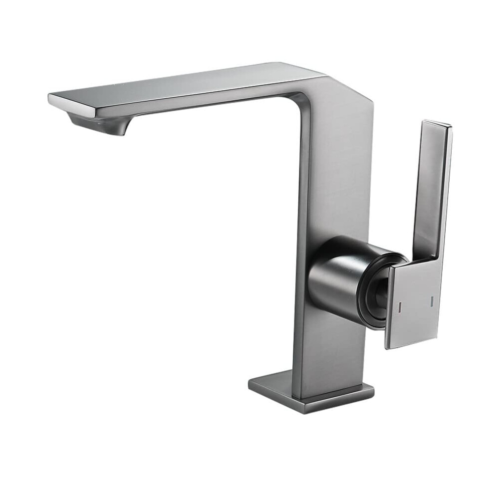 Bathroom Basin Faucet Brushed Gold Brass Finish Hot And Cold Deck Mounted Vanity Sink Mixer Gun Grey 9199774024006