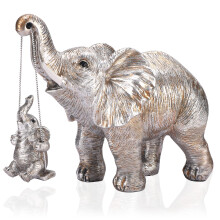 Estátua de elefante em estilo vintage com acabamento prateado, estatueta de elefante com processo semi-manual e acabamento refinado, símbolo de