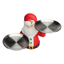 Elegante figura de resina de Papá Noel, réplica de platos llanos de acero inoxidable para decoración navideña, calidad vintage, aspecto de acero