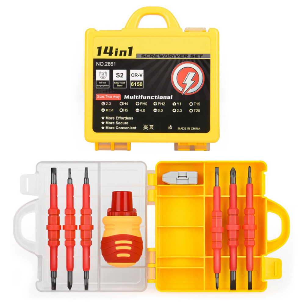 Insulated Screwdriver Set 14Piece Electrician Kit With Ergonomic Grip And Rustresistant Steel 9382693164315