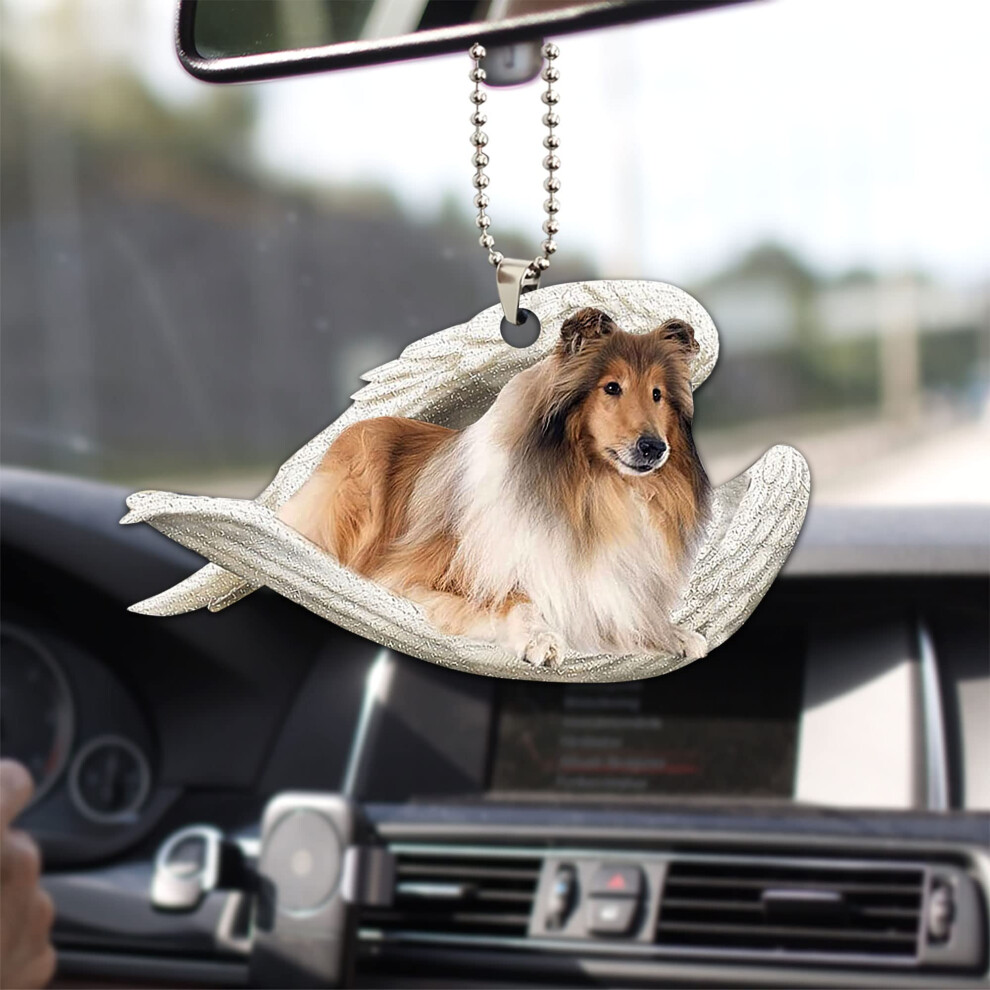 Rough Collie Sleeping Angel Wings For Dog Lover Farmhouse Car Rearview Mirror Gift 9094768799987