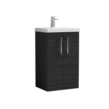 Balterley Level Modern Bathroom 2 Soft Close Door Floor Standing Vanity Unit & Thin-Edge Basin, Charcoal Black, 500mm