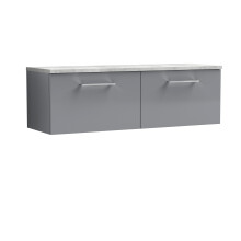 Balterley Level 1200mm Wall Hung 2 Drawer Vanity Unit & Laminate Worktop Spacious Contemporary Bathroom Storage - Satin Grey