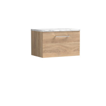 Balterley Level 600mm Wall Hung 1 Drawer Vanity Unit & Laminate Worktop for Stylish Compact Bathroom Storage - Bleached Oak