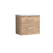 Balterley Level 600mm Wall Hung 2 Drawer Vanity Unit & Laminate Worktop for Stylish Compact Bathroom Storage - Bleached Oak