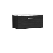 Balterley Level 800mm Wall Hung Single Drawer Vanity Unit & Laminate Worktop for Modern Bathroom Storage - Charcoal Black
