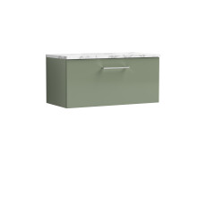 Balterley Level 800mm Wall Hung Single Drawer Vanity Unit with Laminate Worktop for Modern Bathroom Storage - Satin Green