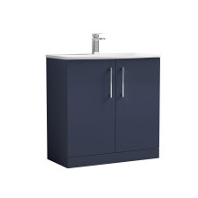 Balterley Level Modern Bathroom Floor Standing 2-Door Vanity & Basin, Midnight Blue, 800mm