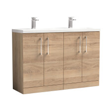 Balterley Level 1200mm Floor Standing 4 Door Double Basin Vanity Unit for Modern Bathroom Storage - Bleached Oak