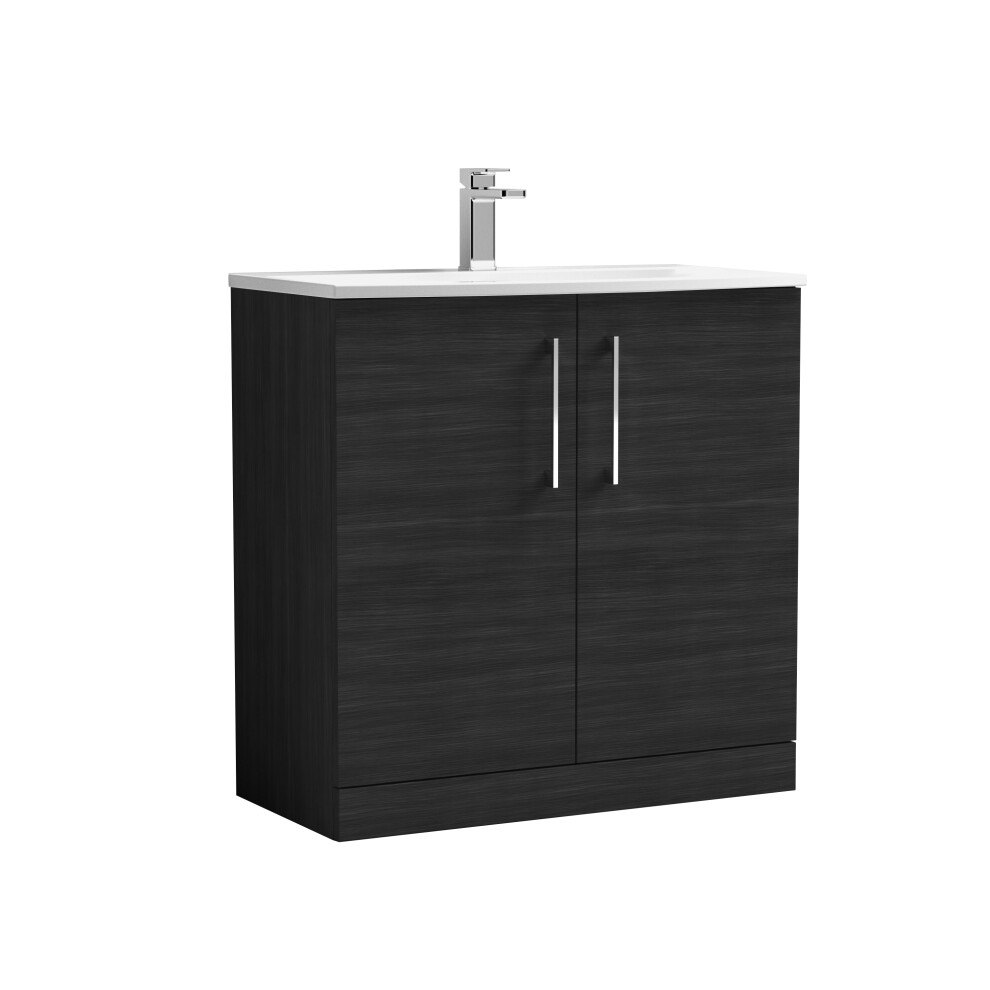 Balterley Level Modern Bathroom 2 Soft Close Door Floor Standing Vanity & Curved Basin, Charcoal 800Mm Black