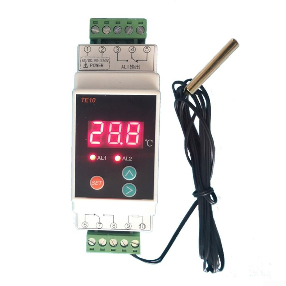 Din Rail Thermostat With Temperature Alarm, Dual Output, Adjustable Ac90260v Industrial Controller 9199774543835