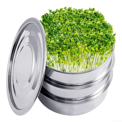 Stainless Steel Sprouting Tray Kit for Wheatgrass Grower, Stackable Soil Germination Container
