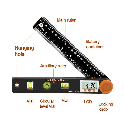Digital Angle Ruler, 190mm Plastic, Multi-angle Measurement Horizontal Vertical 2