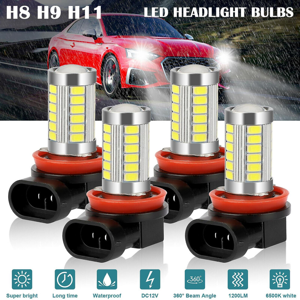Led Head Bulbs, H8/H9/H11 4-Piece Set 12V 20W, Engineering Beam Design Bidirectional Heat Dissipation Illumination White/Light 6901508042216