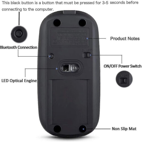 Wireless Bluetooth Mouse Suitable for Multi-System Devices Black 3DPI Settings Automatic Sleep Energy Saving 2