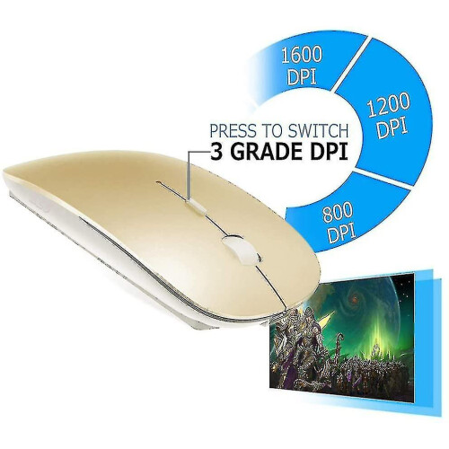 Wireless Bluetooth Mouse Version 4.0 Compatible with Multiple Systems Optical Chip 1600DPI Slim Design Gold 1