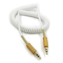 Audio-kabel, 1STUK 3,5mm Male naar Male Springkabel Wit Goudgeplaatste Koperen Kern OFC