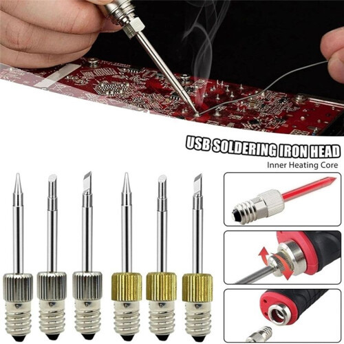 6Pcs Brass Soldering Tips USB Soldering Iron  Welding Soldering Tips for E10 Interface Soldering Stations 1