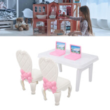 Miniaturales Puppenhaus Laptop-Tisch und Stuhl Set, 1/16 Maßstab, Bildungs-Spielzeug