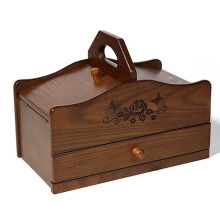 Wooden Sewing Box, Vintage Sewing Basket for Adults Beginners with Drawers, Easy Carry Handle and Compartment, for Home and Embroidery (Empty Box)