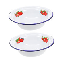 Thickened Enamelled Basin with Floral Pattern, Set of 2 Vintage Style Bowls for Salad, Rice, Soup As Shown 16.5X16.5X4.5CM