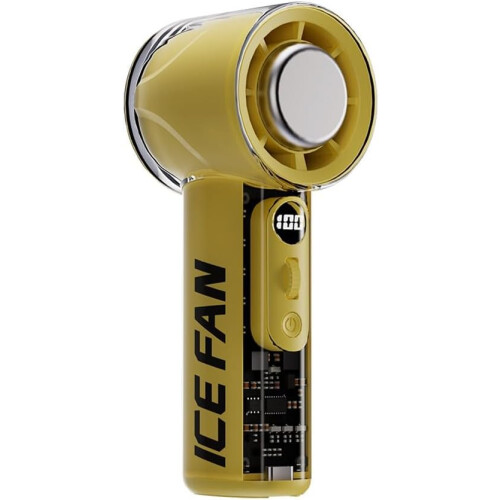 Compact Handheld Fan With Ice Compress Cooling, USB Powered, LED Display, 100 Adjustable Wind Speeds, Yellow 1
