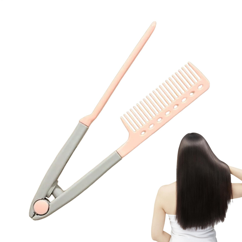 Hair Straightening Comb with VShape Plate for Frizz Control, Quick Styling, Wet and Dry Use