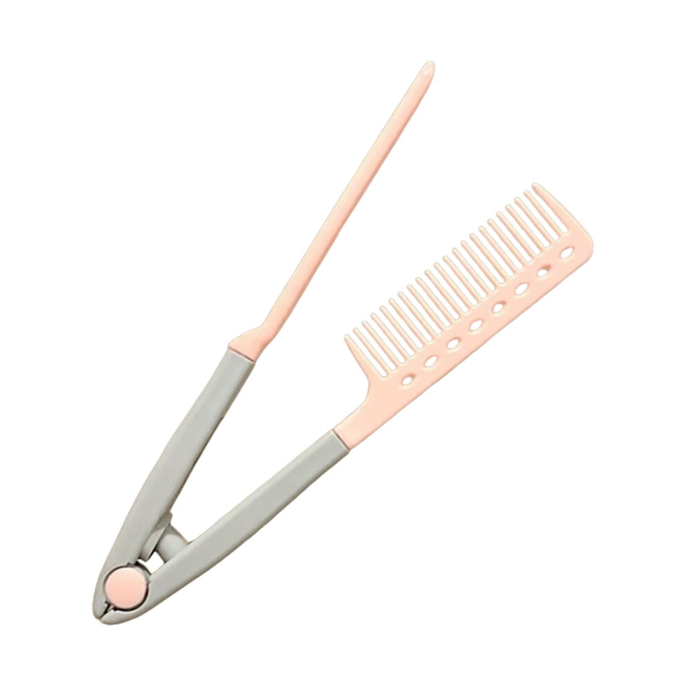 Hair Straightening Comb VShape 2 in 1 Styling Mini Hair Straightener Brush for Travel Pink