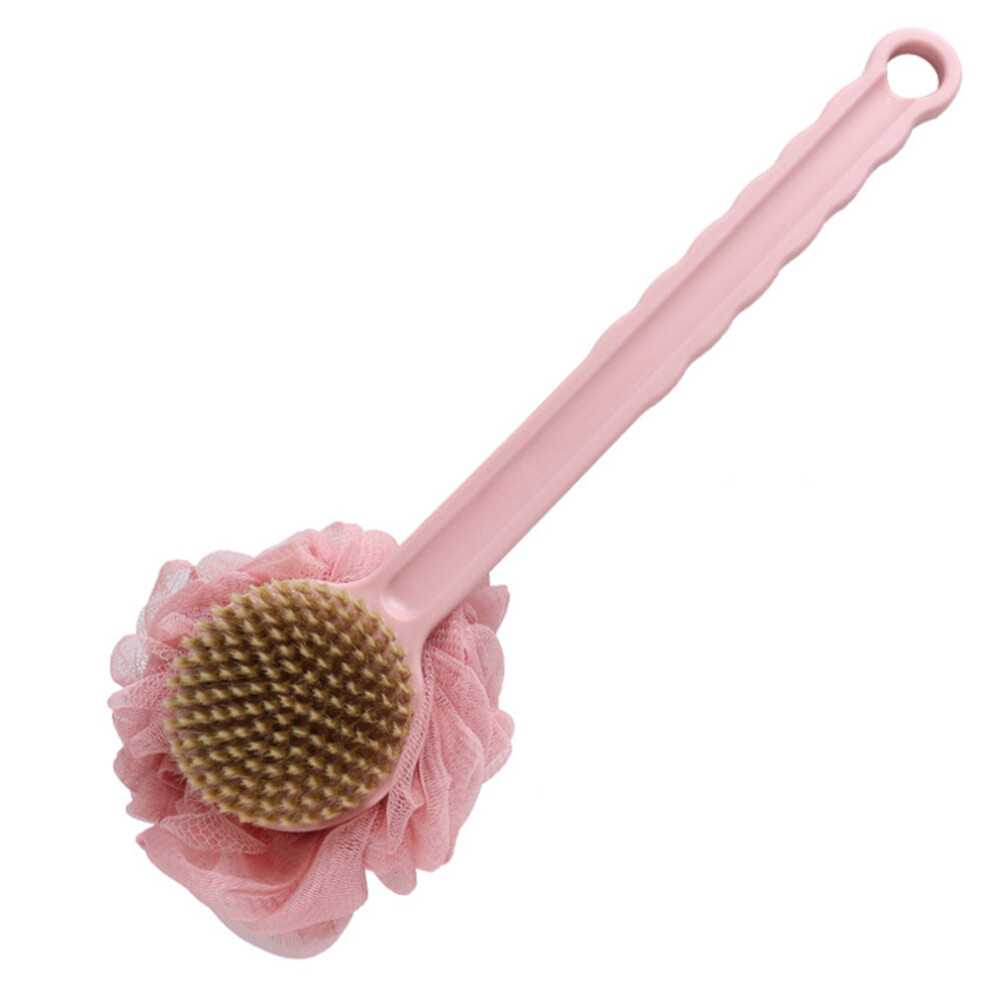 Back Scrubber For Shower, Moderate Bristles And Loofah For Gentle Exfoliation, Ergonomic Curve And Anti-Slip Grip For Control, Larger Loofah Promotes