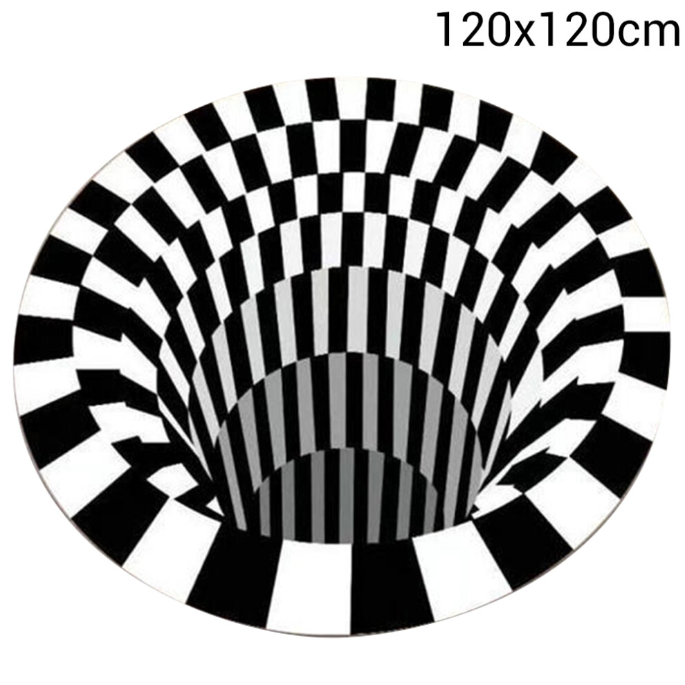 3D Round Rug With Swirling Vortex Design, Black And White Checkered Illusion Floor Mat For Living Room Bedroom Bathroom Decor, Non Slip Backing