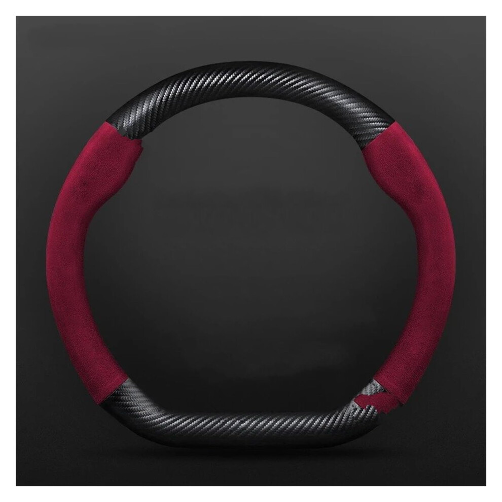 Carbon Fiber Suede Steering Wheel Cover 38Cm For Hyundai Ioniq Antislip Grip Trim Red 9347817550580
