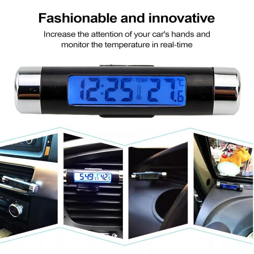 2 in 1 Digital Car Dashboard Clock with Temperature Gauge, Blue Backlight and Night Light Display 2