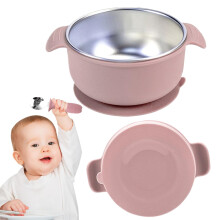 Baby Food Bowls Stainless Steel Baby Plate AntiScald Snack Container for Kids Light Pink Daycare Lunch