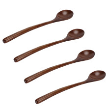 Holzlöffel für Suppe, 4 Stück, mit langem Griff, japanischer Stil, große Öffnung, Küchenservierbesteck