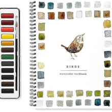 Livro de Pintura à Água, 12 Cores, Tutoria para Iniciantes com Tema de Aves
