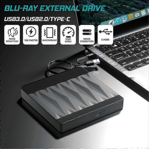 Εξωτερικός δίσκος Blu-ray, υλικό ABS γκρι και μαύρο, μεταφορά 5Gbps Plug and Play 2