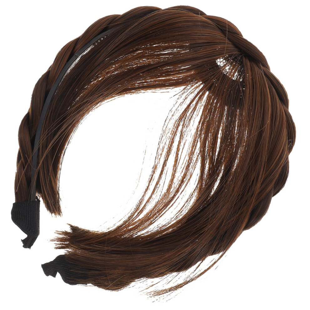 Unisex Brown Light Synthetic Wig Headband Wig Fringe Adjustable One Size Bangs For Women Girls