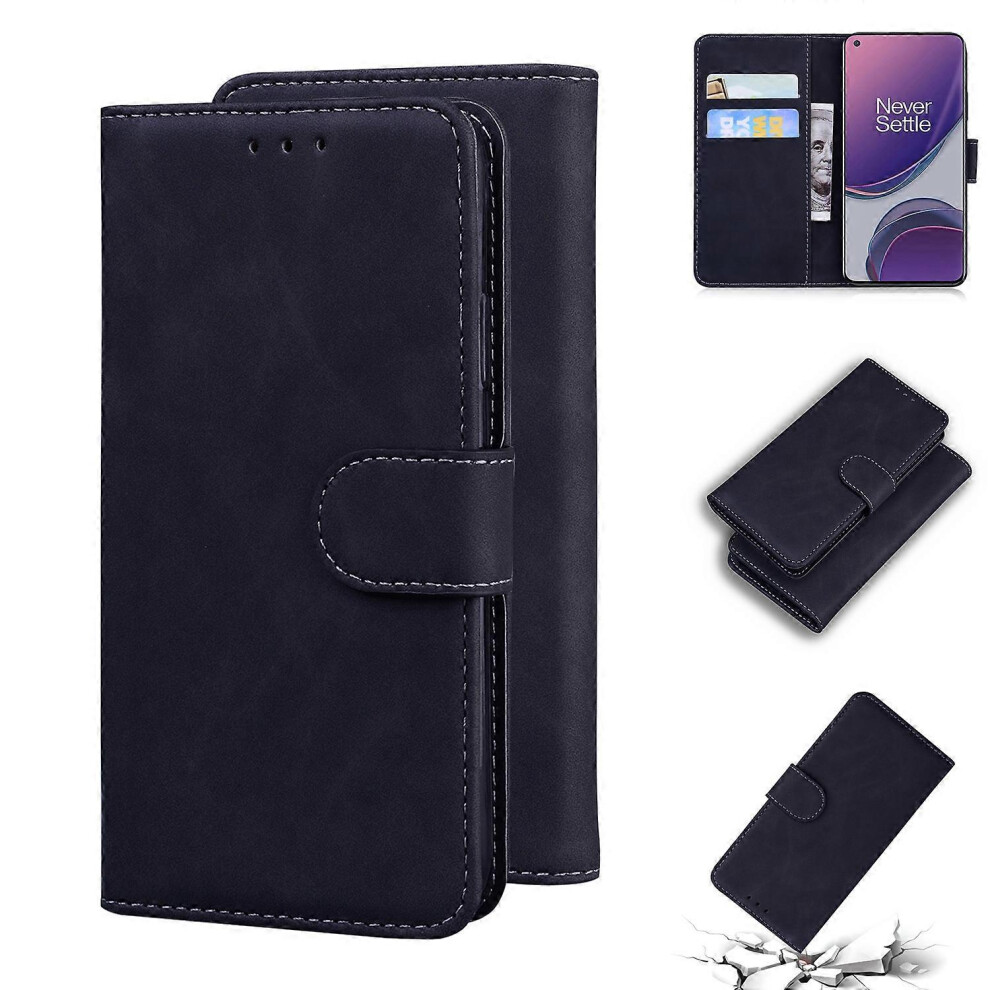 Phone Case For Oneplus 8T Skin-Feel Solid Color Scratch-Resistant Stand Black 6901508061446