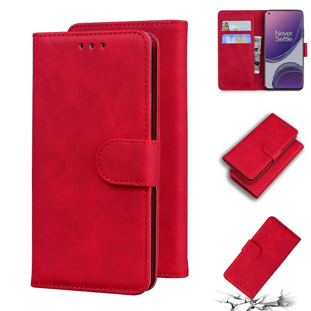 Flip Case For Oneplus 8T With Card Slot And Stand Red 6901508061415
