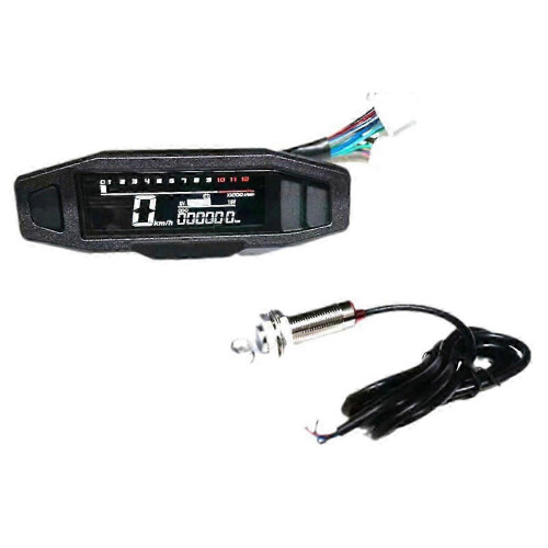 Motorcycle LCD Instrument, Black Plastic Material, White Backlight 1-6 Level Digital Odometer 2