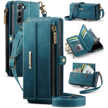 Custodia in pelle con supporto e design portafoglio con zip per Samsung Galaxy S21 Verde