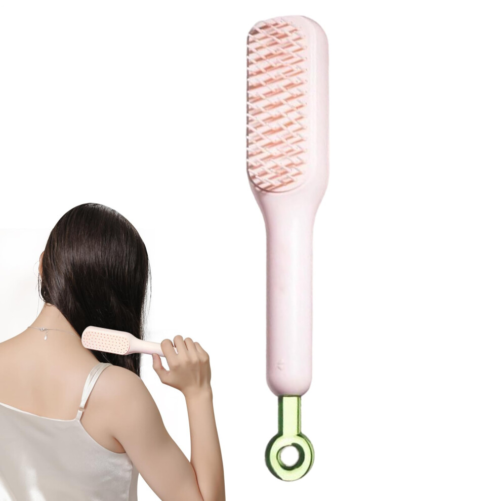 Pink Hair Brush With Retractable Bristles For Easy Cleaning, Antistatic Detangling, Scalp Massage,