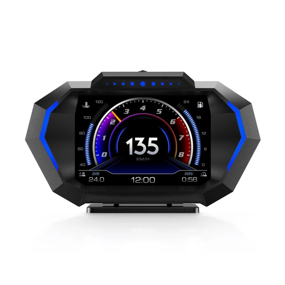 Car HUD Display P24 OBD2 GPS Speedometer with Water Temp Fuel Data and Slope Monitoring for Cars
