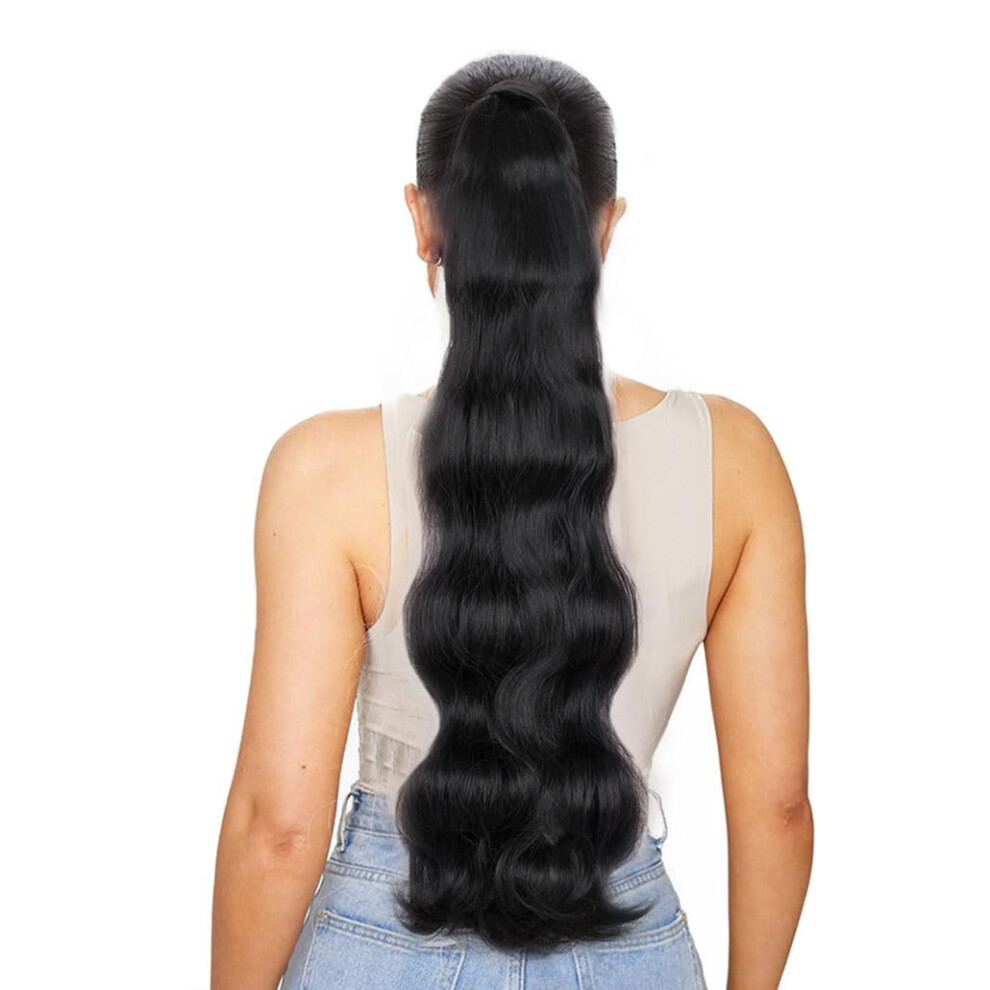 Unisex Golden Synthetic Wavy Wrap Ponytails Clipin Extension 24Inch Color 1B For Ladies