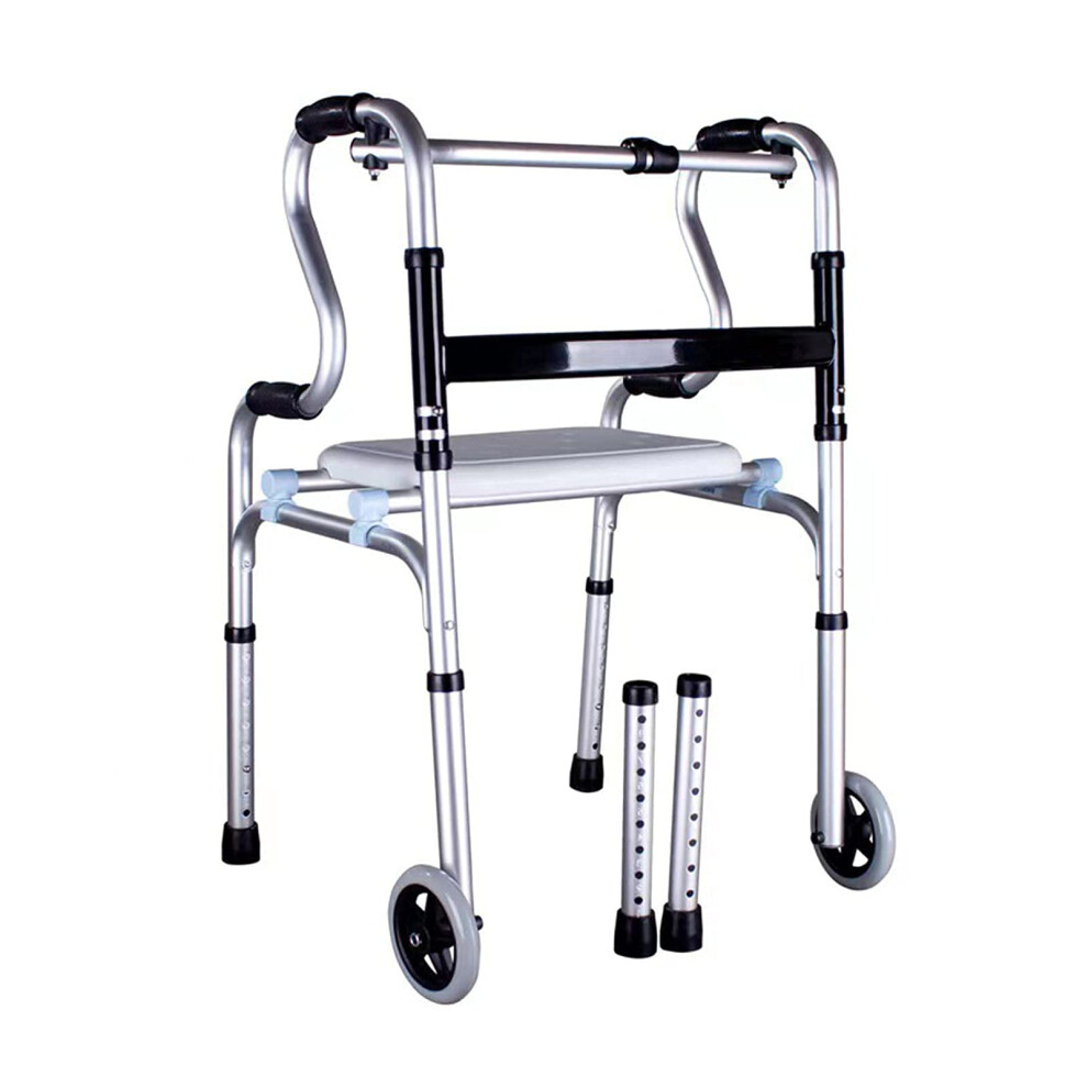 Height Adjustable Upright Posture Rolling Walker Aluminum Frame Padded Seat Portable Mobility Aid For Elderly