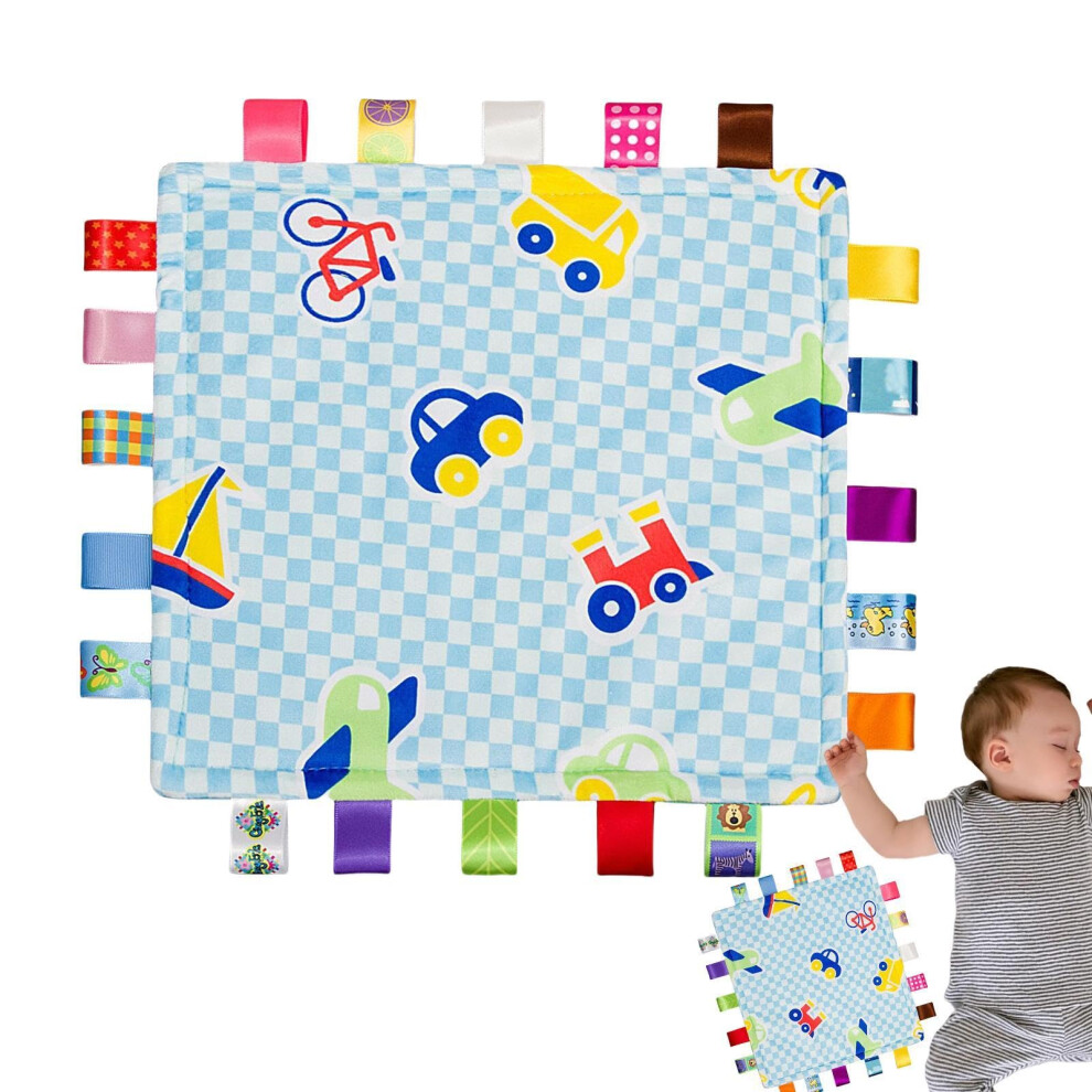 Taggy Blanket for Kids,Cartoon Kids Security Blanket  Portable Appease Towel with Tags, Square Security Blanket for Travel, Home