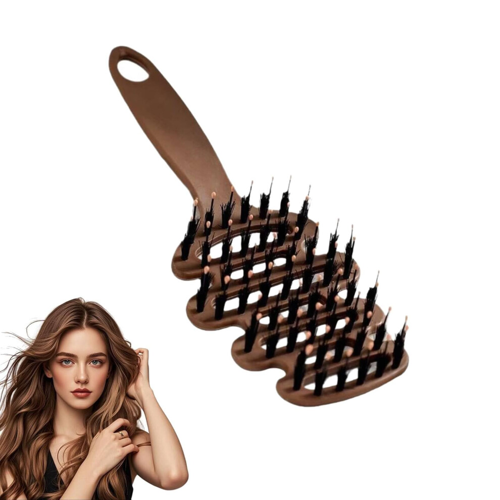Brown Boar Bristle Hair Brush For Thin And Fine Hair, Soft Bristles, Static, Restore Shine,