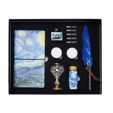 Antique Calligraphy Dip Pen, Ink and Seal Stamp Set for-Blue